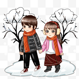 枯树雪图片_冬季情侣手牵手雪中散步