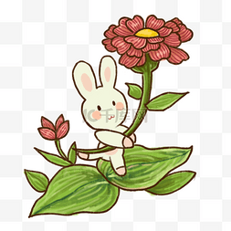 小兔子在摘花朵免抠图