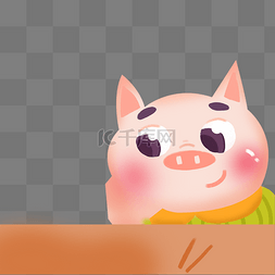 彩色趴在桌子上的小猪元素