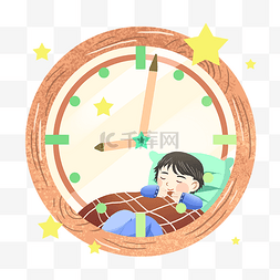 绿色的枕头图片_钟表装饰睡觉的小男孩插画