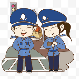 女交警图片_手绘交警人物插画