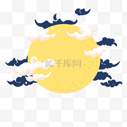 手绘月圆彩云插画