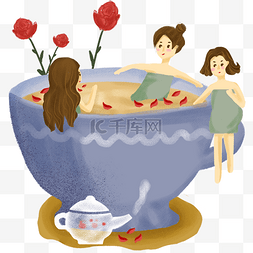 玫瑰花茶手绘图片_贴秋膘喝玫瑰花茶免抠图