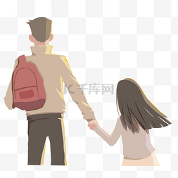 父亲节插画人物图片_父女牵手放学父亲节