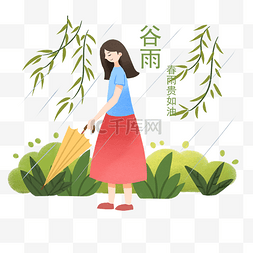 黄色的柳树图片_ 拿着雨伞的女孩