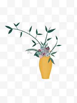 手绘鲜花装饰图片_文艺风植物盆栽插画典雅手绘可商