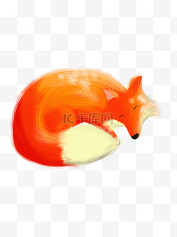 手绘儿童红色狐狸睡觉元素
