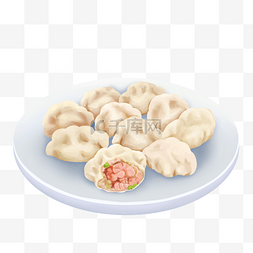 手绘新年饺子图片_新年一盘饺子手绘插画素材