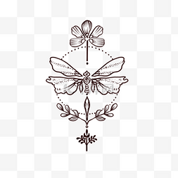 纹身手绘线条图片_欧美纹身手稿手绘蝴蝶花朵纹身