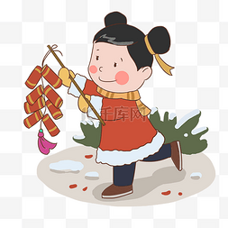 手绘红色中国风新年快乐儿童插画
