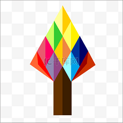 立体几何小装饰图片_彩色立体几何尖头树图标