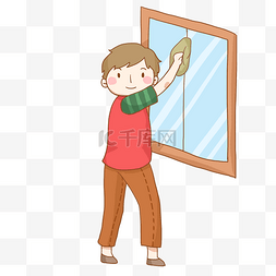 卡通窗子图片_志愿者社区服务擦窗子玻璃免抠PNG