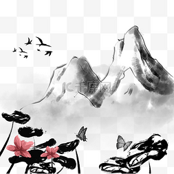传统山图片_水墨风格中国风传统山雾气黑白手