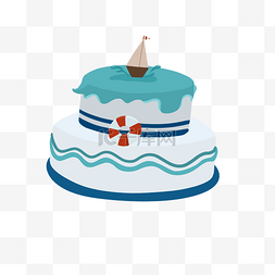 可爱双层蛋糕图片_生日蛋糕双层蓝色海洋手绘素材