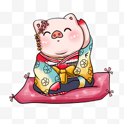 手绘臭图片_猪年打扮漂亮坐在垫子上的猪