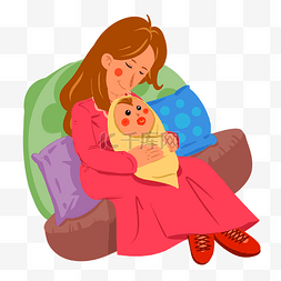 母婴手绘插画图片_抱着孩子的母亲插画