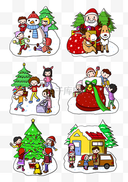 家庭合集图片_卡通圣诞节合集png透明底