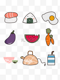 早餐习惯图片_寿司早餐鸡蛋蔬菜瓜果碗筷图标