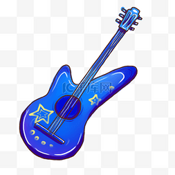 乐器蓝色图片_蓝色的乐器吉他插画