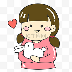红衣服的女孩图片_抱着小白兔的可爱小女孩免扣图