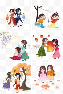 服装古代图片_新年中国风古风汉服女孩们的新年