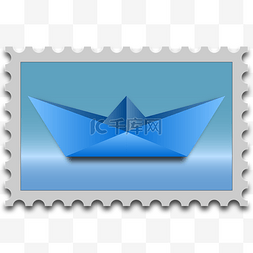 蓝色纸质背景图片_纸船邮票矢量图
