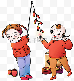 中国风新年放鞭炮儿童
