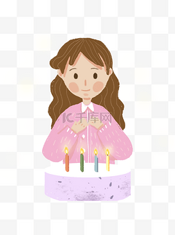 许愿蛋糕图片_小清新过生日的女孩卡通设计可商
