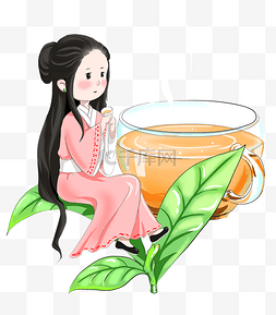 漂亮茶杯图片_手绘养身主题茶插画