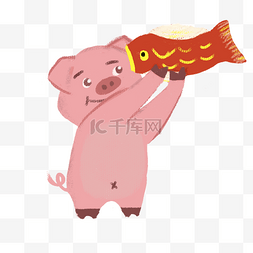 春节的金猪图片_新年抱着锦鲤的猪猪