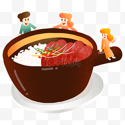 胖子烧饭图片_年夜饭煲仔饭插画