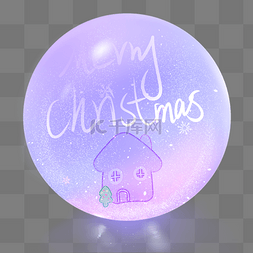 手绘圣诞夜图片_圣诞水晶球小雪房