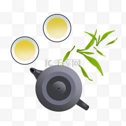 中国风茶杯手绘图片_手绘谷雨茶水插画