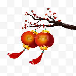 鼠年红色喜庆图片_新年喜庆梅花灯笼手绘