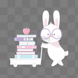 卡通的眼镜的图片_开学日卡通戴眼镜的兔子运送书籍