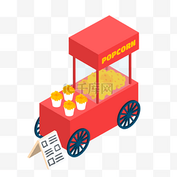 摆地摊插画图片_2.5d红色的快餐车