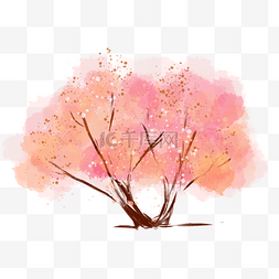 环艺建模图片_小清新插画风手绘水彩树木樱花树