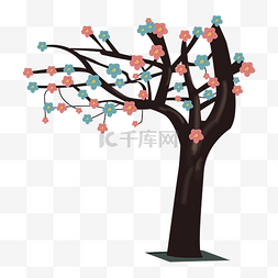 樱花树插画图片_手绘矢量春天樱花树