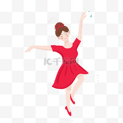 穿着红色连衣裙跳舞的女孩