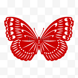 蝴蝶剪纸红色图片_煽动翅膀的蝴蝶剪纸插画