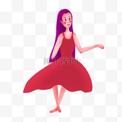 黑色头发直发图片_穿着红色裙子的小女孩设计图