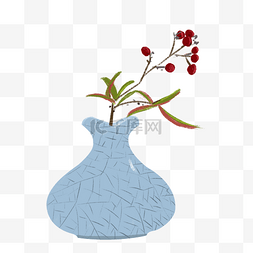 手绘浅蓝色冰裂纹红豆植物花瓶