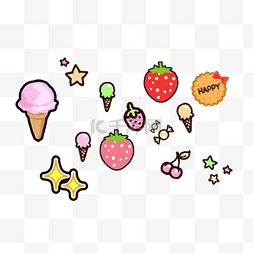 装饰手绘网页装饰图片_手绘可爱甜品草莓装饰水果图案