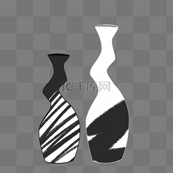 平面手绘装饰图片_手绘简约黑白线条艺术装饰花瓶