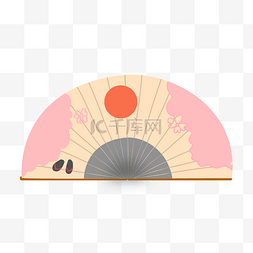 手绘卡通折扇图片_日式粉色折扇插画