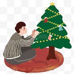 圣诞节圣诞树小男孩插画