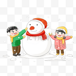 冬天卡通下雪图片_冬天冬季系列卡通手绘Q版堆雪人