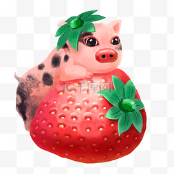 手绘水彩水果动物小猪