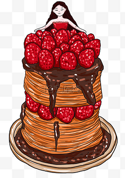 蛋糕配图图片_手绘卡通插画蛋糕美食女孩