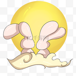 中秋节两只兔子手绘插画